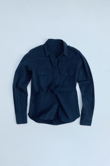 SHIRT WITH SHOULDER TABS - Navy blue by Zara
