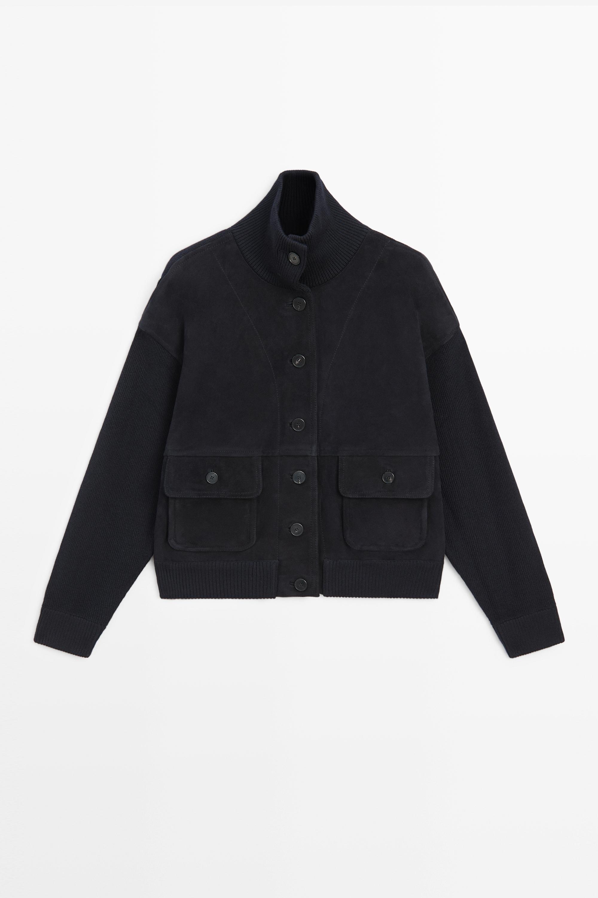 Blouson combiné cuir daim