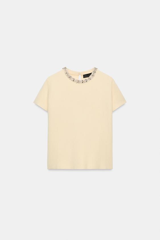 GEM EMBELLISHED KNIT JUMPER - Cream by Zara - Image 0