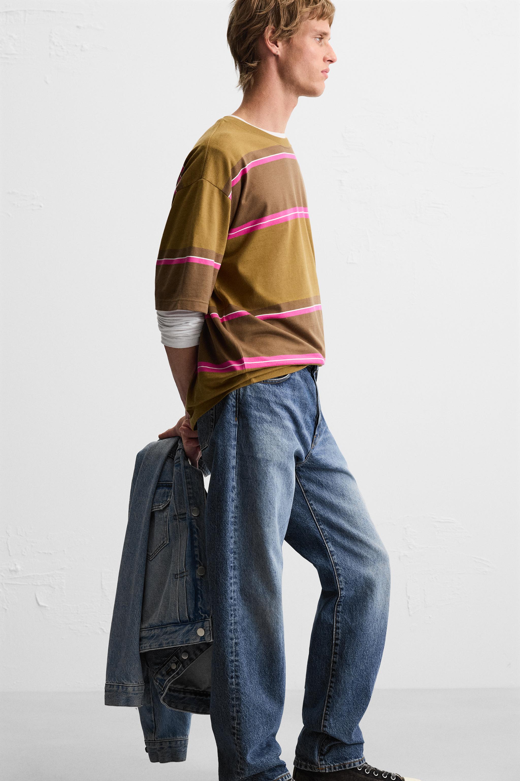 ストライプ柄ジャカードTシャツ - ピンク/ホワイト | ZARA Japan
