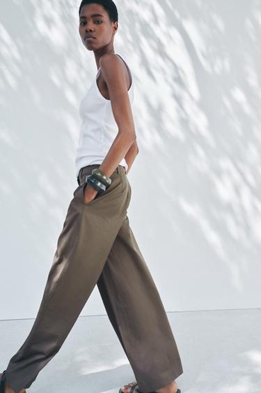 PANTALÓN PALAZZO ZW COLLECTION - Khaki de Zara