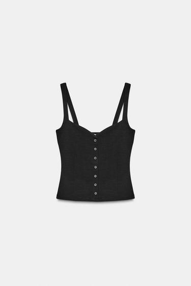 Zara SWEETHEART NECKLINE BUTTON TOP - Black