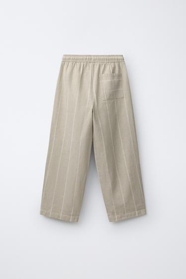STRIPED COTTON LINEN TROUSERS - Light brown by Zara - Image 1