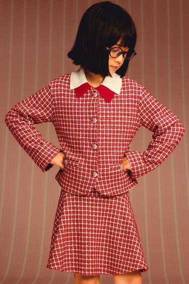 Zara BUTTON TEXTURED JACKET - Red