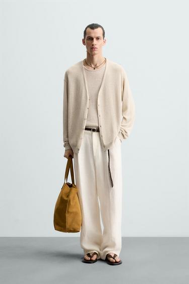 CÁRDIGAN ESTRUCTURA CON LINO - Beige claro de Zara - Imagen 0