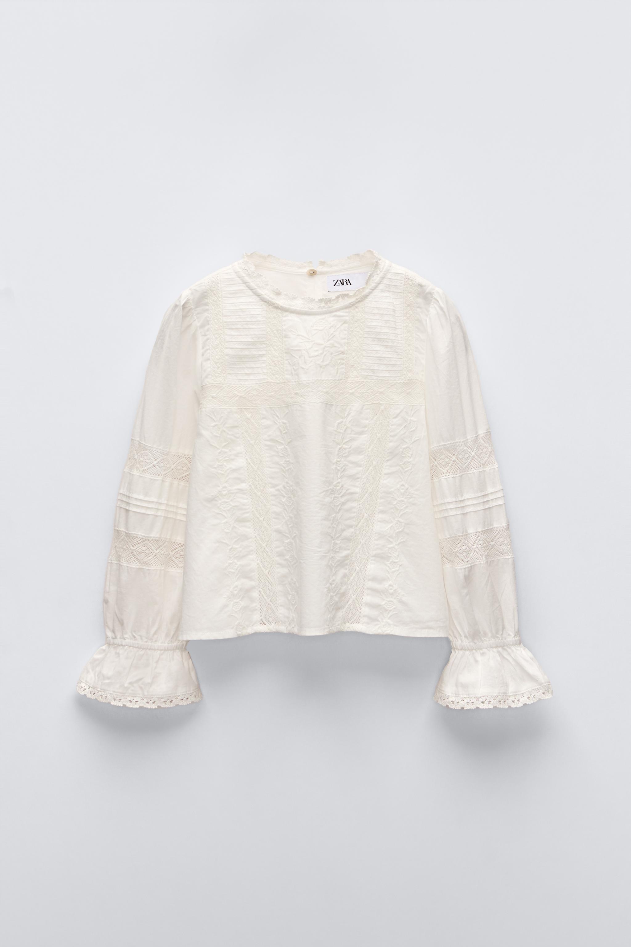 BLOGGERS FAVORITE ZARA white shops pointelle Lace Blouse size small