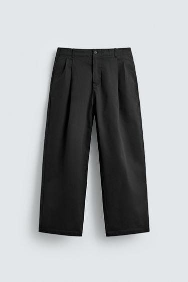 WIDE-LEG PLEATED TROUSERS - Black by Zara
