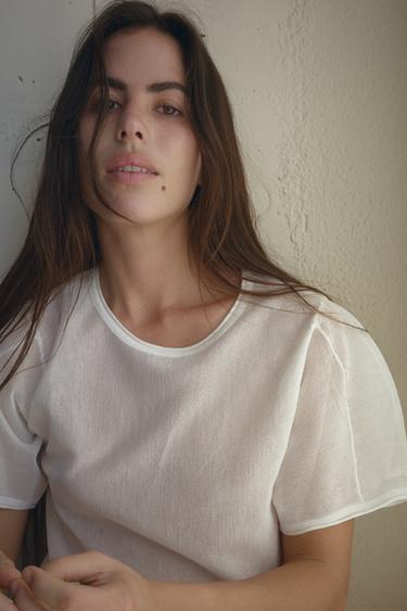 ROBE COURTE EN MAILLE FINE À PANNEAUX - Blanc de Zara - Image 2