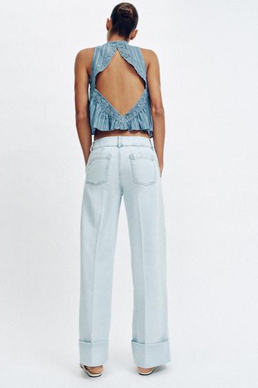 Z1975 STRAIGHT LOW-RISE JEANS WITH TURN-UP HEMS - Light blue by Zara - Image 4