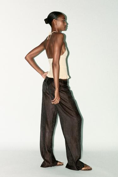 PANTALON SEMI-TRANSPARENT FROISSÉ - Marron de Zara - Image 2