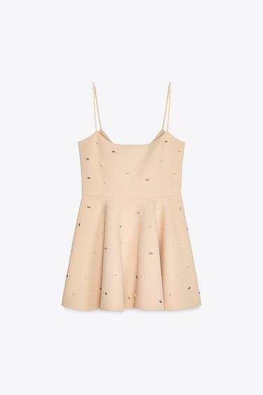 JEWEL-EMBELLISHED VOLUMINOUS SHORT DRESS - Beige-pink by Zara