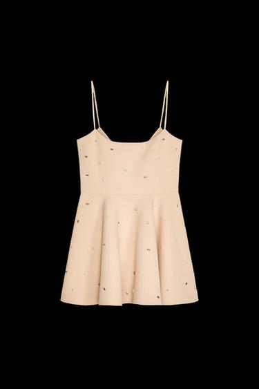 KURZES WEITES KLEID MIT SCHMUCK - Hellrosa  von Zara - Bild 0