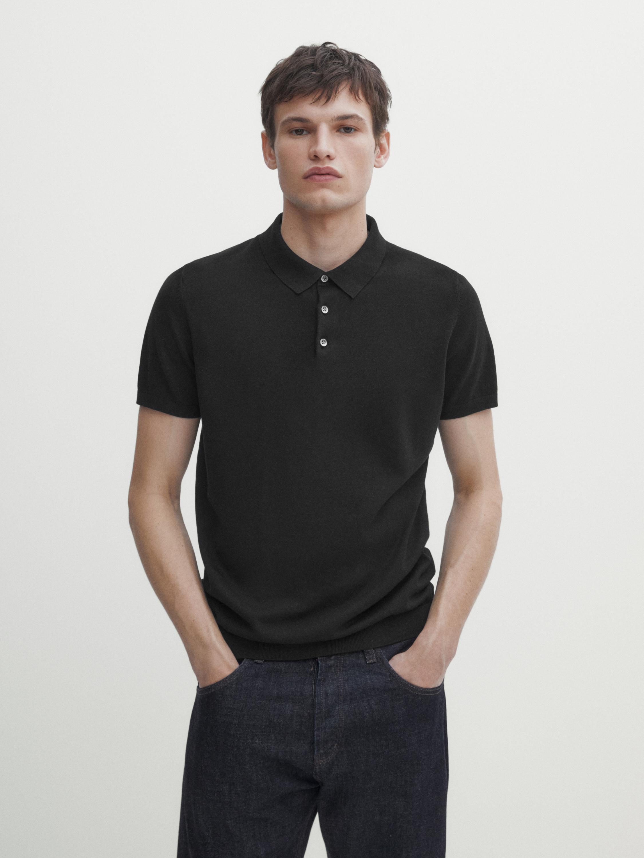 Short sleeve cotton polo sweater Black ZARA United States