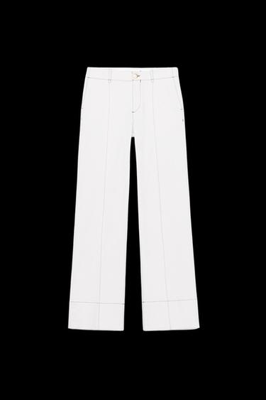 PANTALÓN BOOTCUT PESPUNTES - Blanco de Zara - Imagen 0