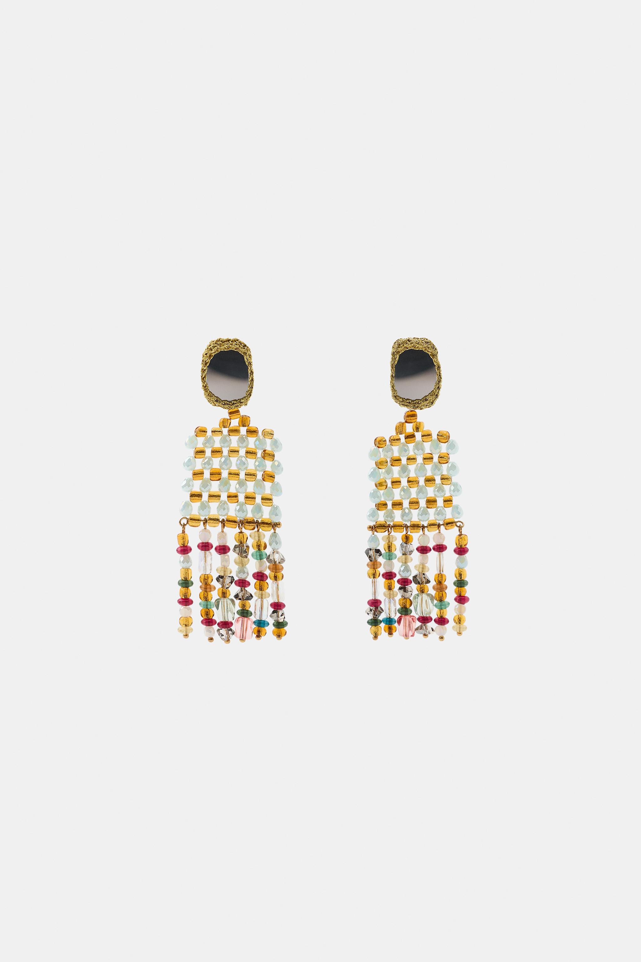 Женские аксессуары Zara MIRROR CROCHET BEAD EARRINGS — фото 3