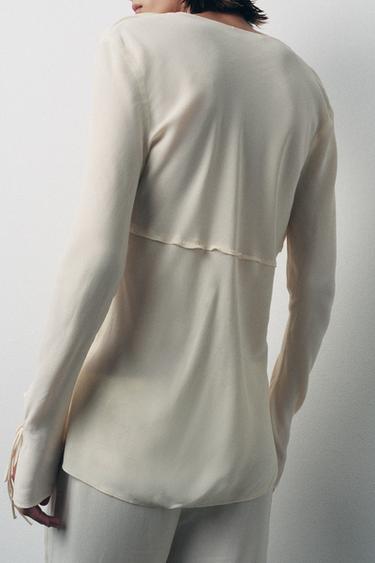 CHEMISE LACÉE DEVANT - Écru de Zara - Image 2