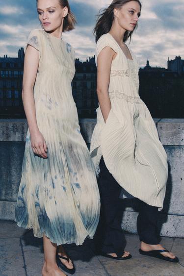 ZW COLLECTION PRINTED MIDI DRESS - Ecru / Blue by Zara