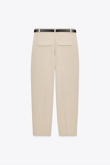 PANTALON À PINCES ET CEINTURE - Camel clair de Zara - Image 6