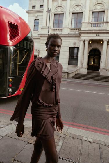 SHORT DRESS WITH RUFFLES - Burgundy by Zara - Image 1