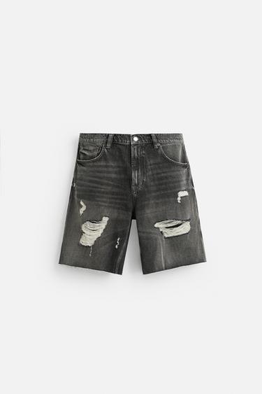 RIPPED DENIM BERMUDA SHORTS - Charcoal by Zara - Image 5