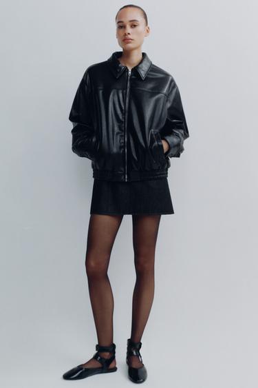 Zara FAUX LEATHER BOMBER JACKET - Black - Image 0