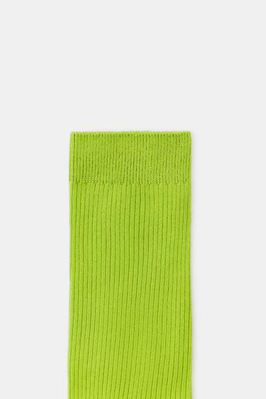 BASIC MICRO-RIBBED SOCKS - Lime by Zara - Image 1