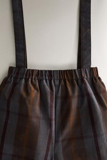 CHILDREN'S TARTAN CHECK DUNGAREES - Brown-Blue by Zara - Image 1