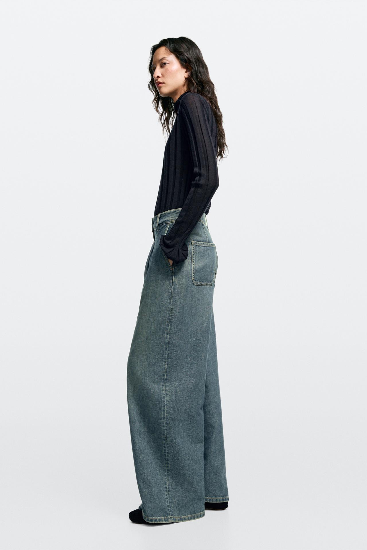 High-waist wide-leg jeans total look — tundra