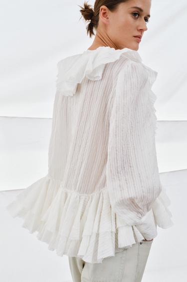 قميص بكشكشة ZW COLLECTION - أبيض الخاص بـ Zara