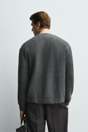 WOOL TEXTURED CARDIGAN - Grey by Zara - Image 2