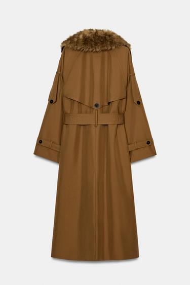TRENCH OVERSIZE COL EFFET FOURRURE ZW COLLECTION ÉDITION LIMITÉE - Caramel de Zara - Image 6