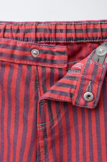 PANTALON DROIT EN SERGÉ À RAYURES - Écru / Bleu de Zara - Image 2