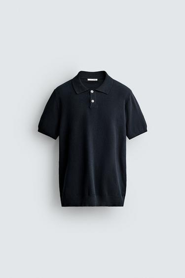 REGULAR FIT TEXTURED KNIT POLO SHIRT - Navy blue by Zara