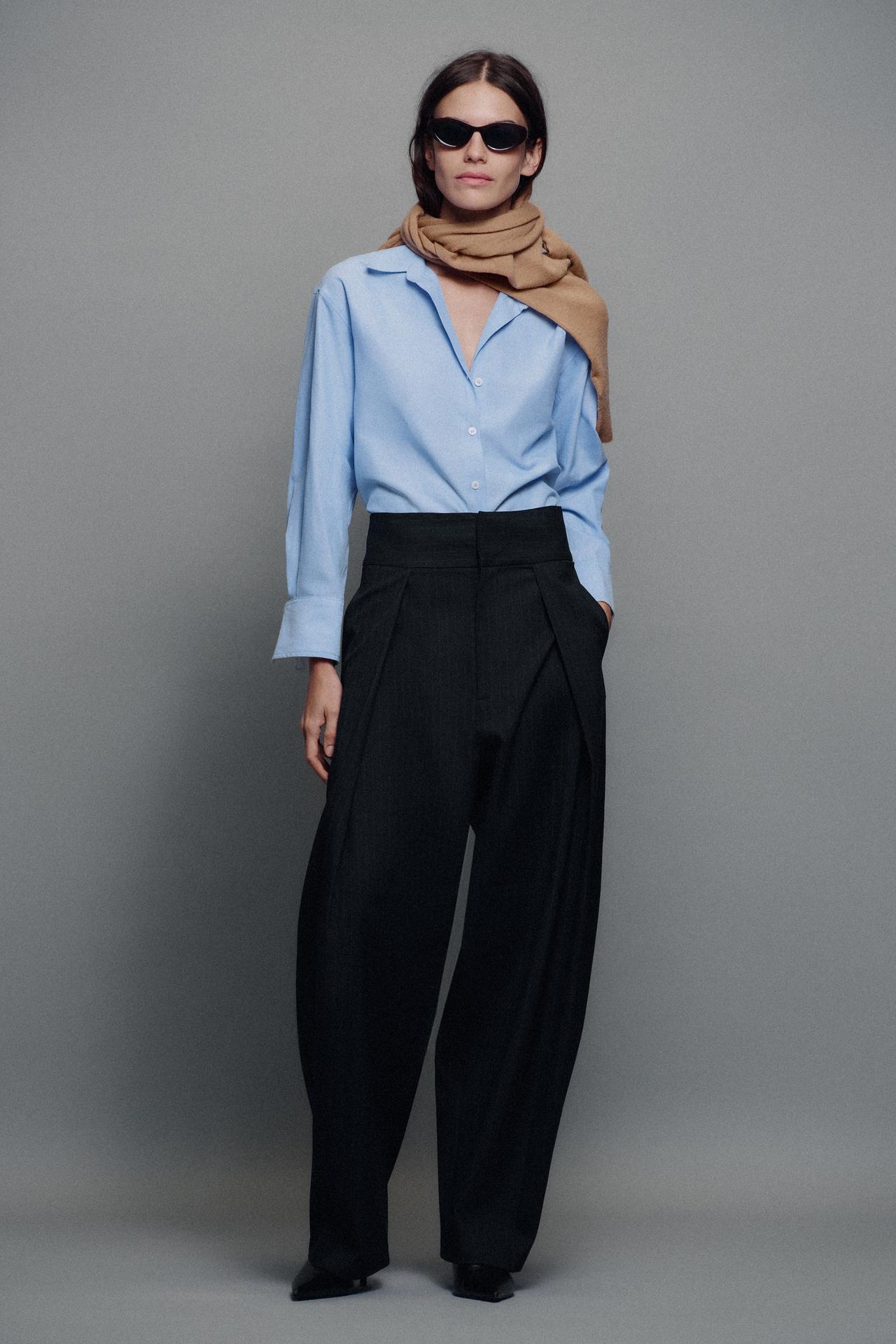 PLEATED BALLOON PANTS — Navy blue