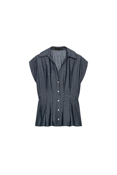 FITTED LINEN BLEND DARTED SHIRT - Blue by Zara