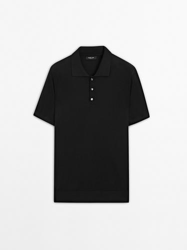 Polo en maille de coton - Noir de Zara