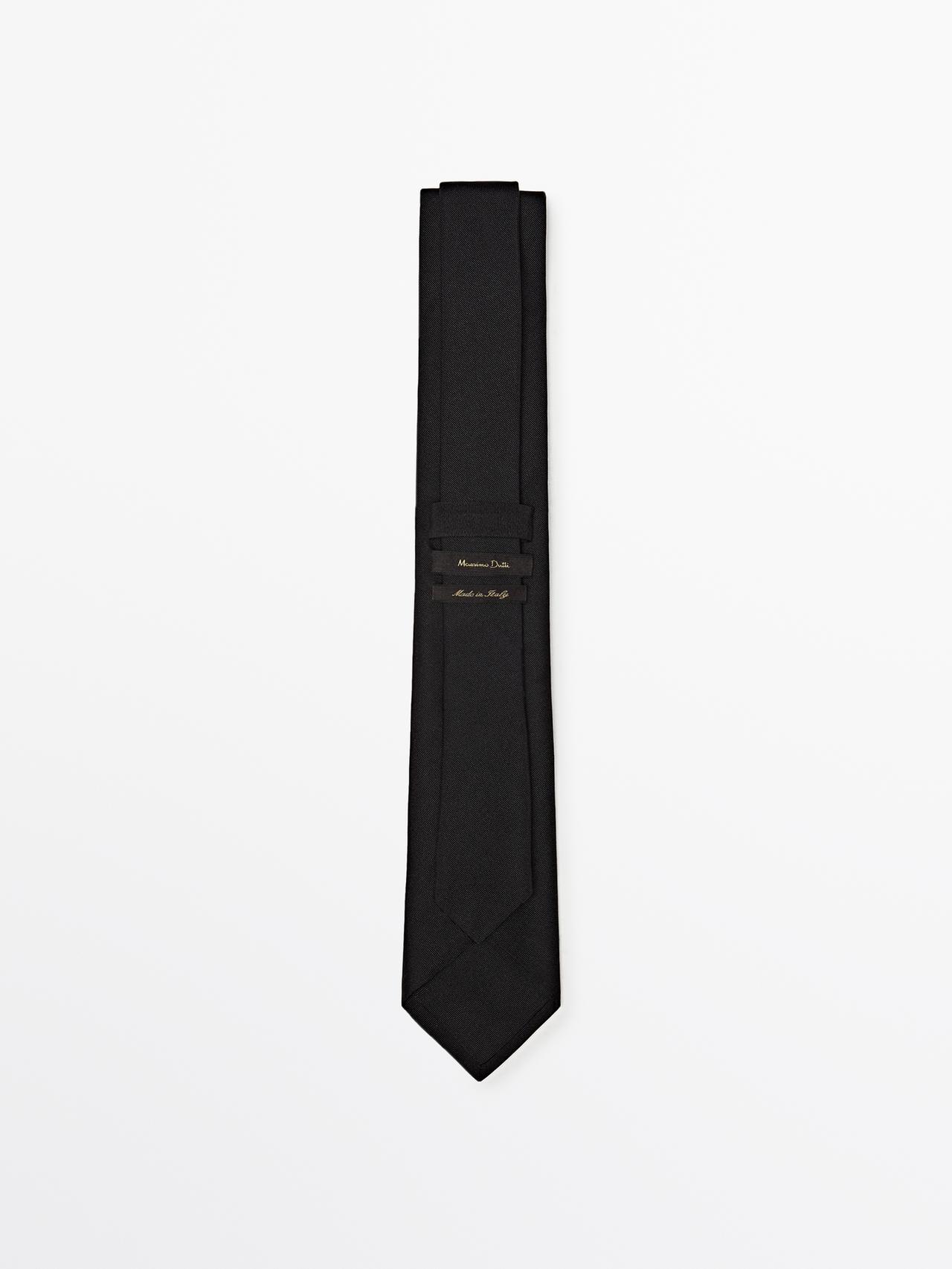 Cotton and silk blend twill tie — Black