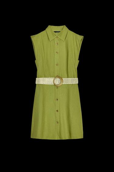 KURZES KLEID MIT LEINEN - Ölfarben von Zara