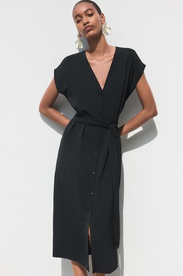 FLOWING DRESS WITH BELT - Black by Zara - Image 1