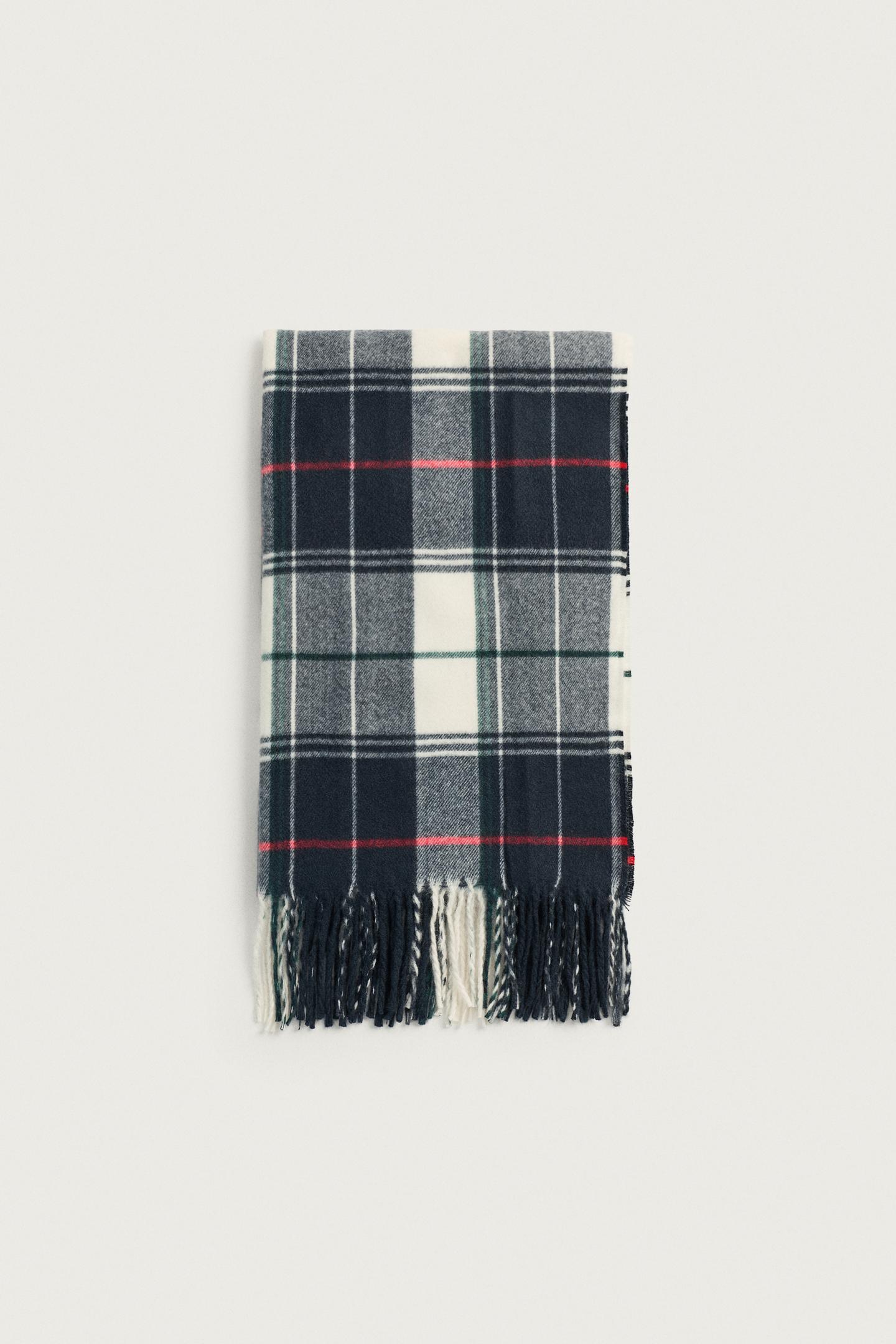Мужской шарф Zara Plaid Color-Block, цвет: Экрю / Тёмно-синий — фото 3