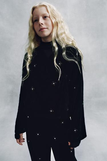 Zara VELVET KIMONO WITH BEADING - Black