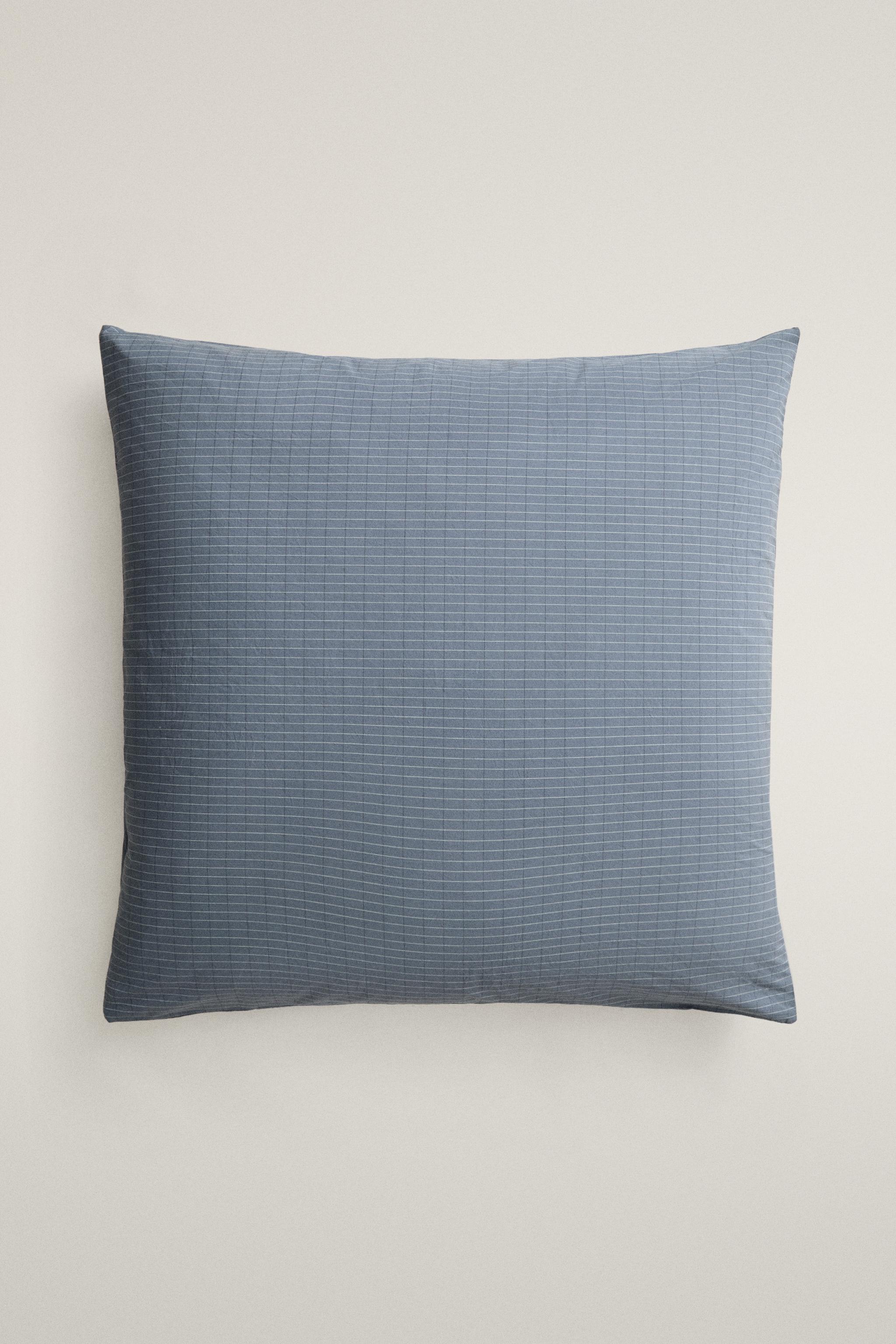 REVERSIBLE COTTON PILLOWCASE — Mid-blue