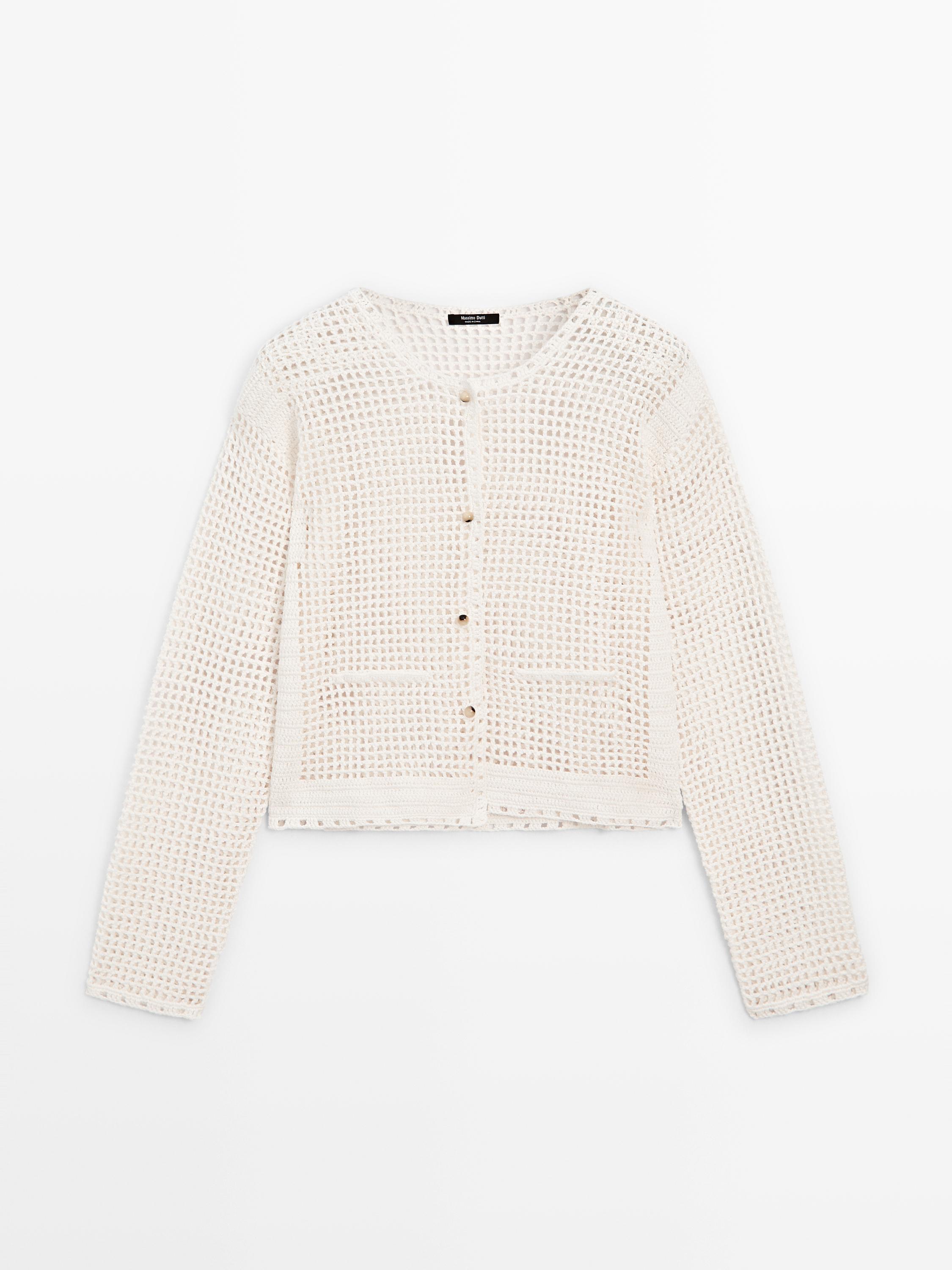 100% cotton openwork crochet cardigan