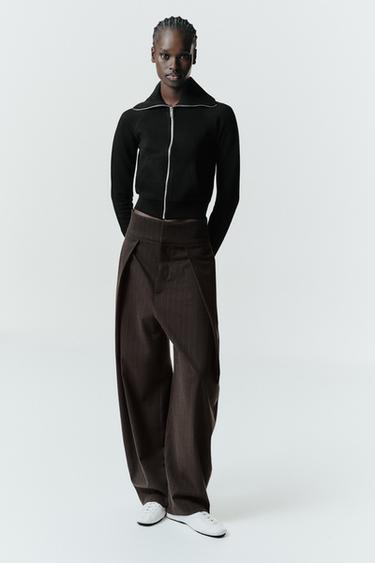 PANTALÓN BALLOON RAYAS PLIEGUES - Marrón / Crudo de Zara