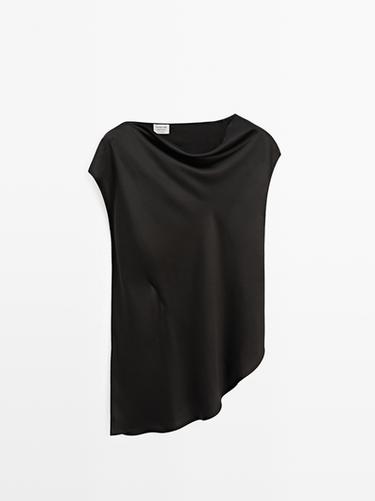 Zara Asymmetric satin top - LIMITED - Black