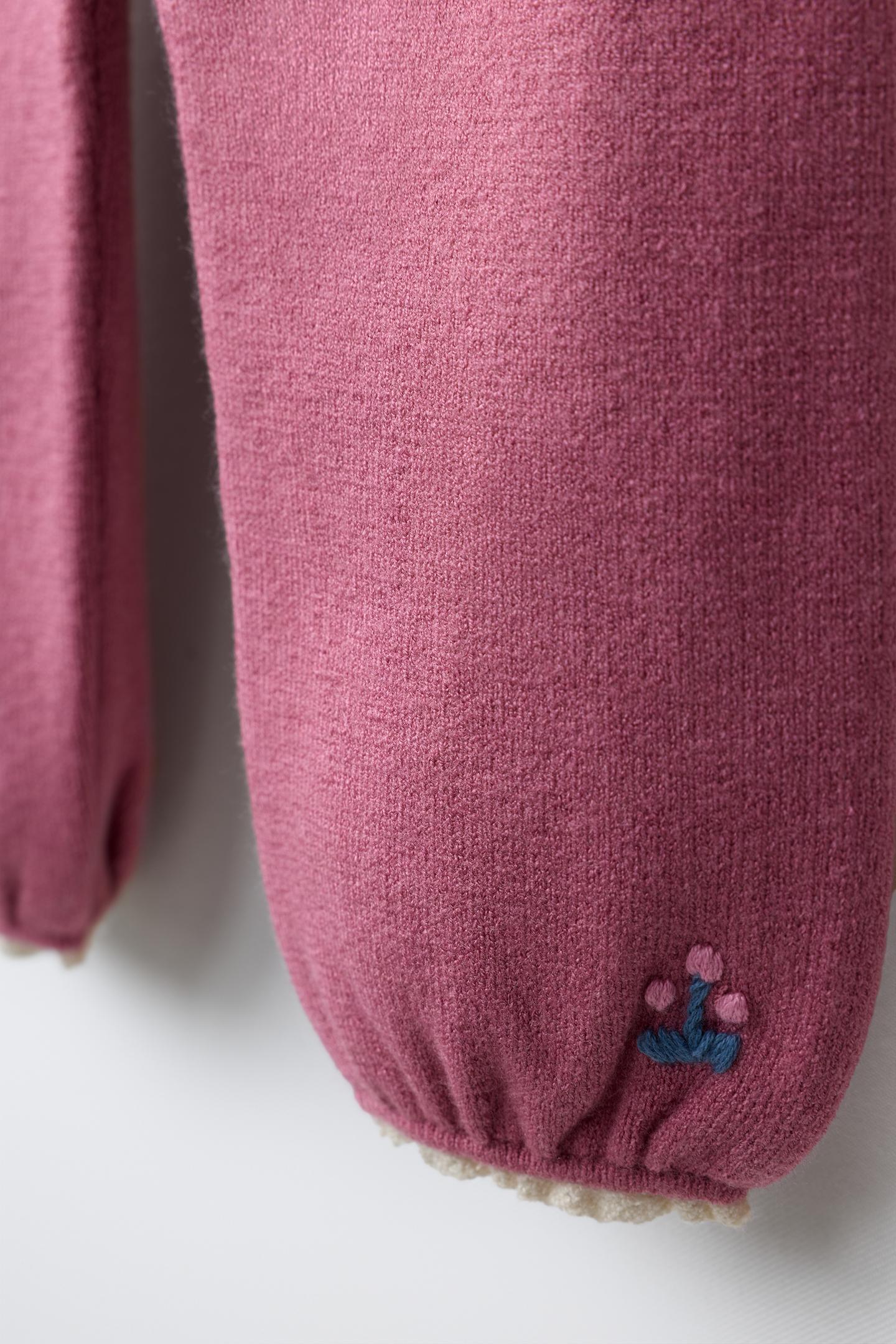 Детский комбинезон Zara Embroidered Floral Knit Jumpsuit, цвет: Розовый — фото 4