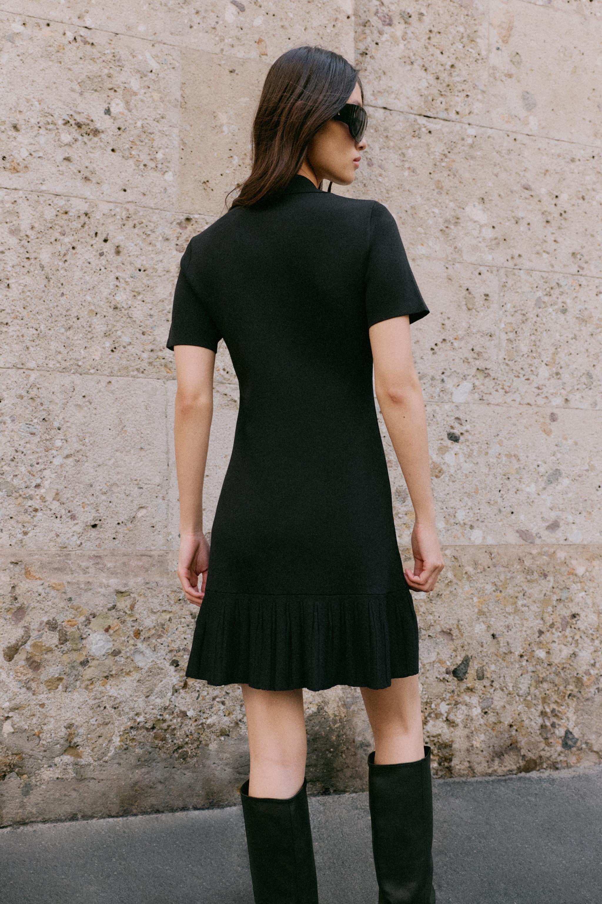 プリーツニットショートワンピース - ブラック | ZARA Japan / 日本