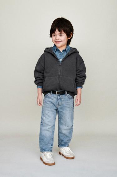 JEAN BAGGY TAILLE BASSE DÉCHIRÉ - Bleu de Zara