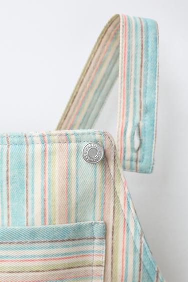 Zara Striped Long Overalls - Blue / Green