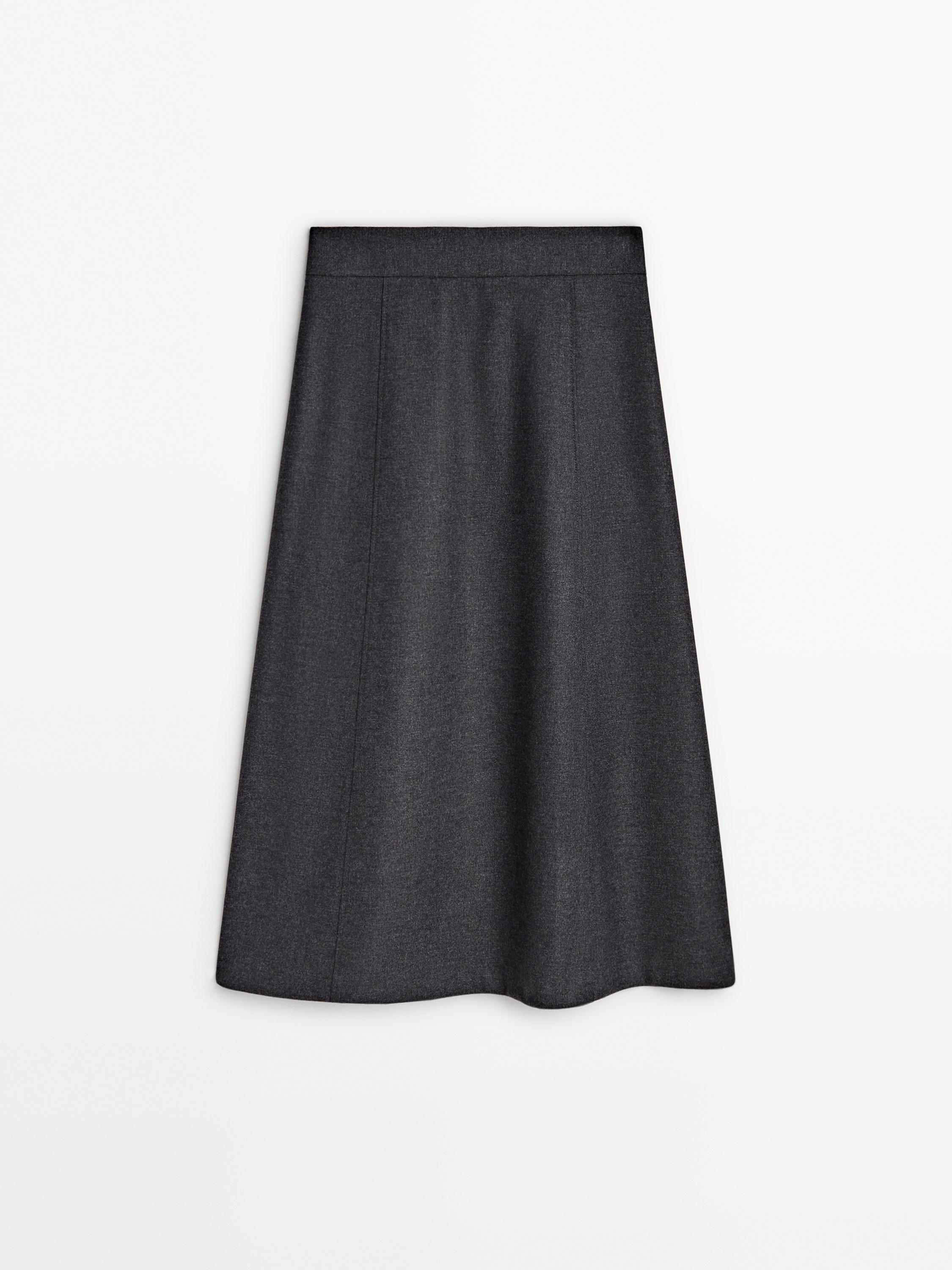 Grey wool blend midi skirt - Gray